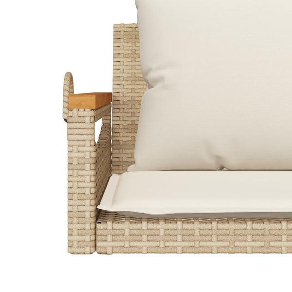 Hängebank Beige mit Kissen Poly Rattan