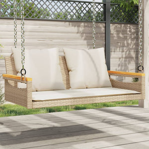 Hängebank Beige mit Kissen Poly Rattan