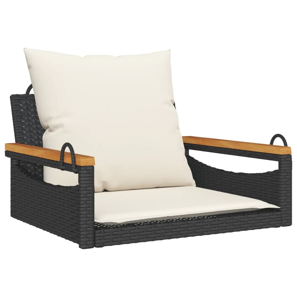 Hängesessel Schwarz mit Kissen Poly Rattan