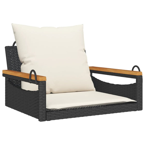 Hängesessel Schwarz mit Kissen Poly Rattan