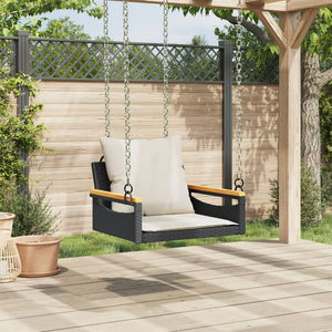 Hängesessel Schwarz mit Kissen Poly Rattan