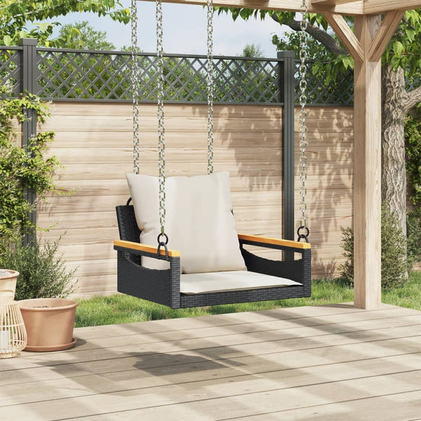 Hängesessel Schwarz mit Kissen Poly Rattan
