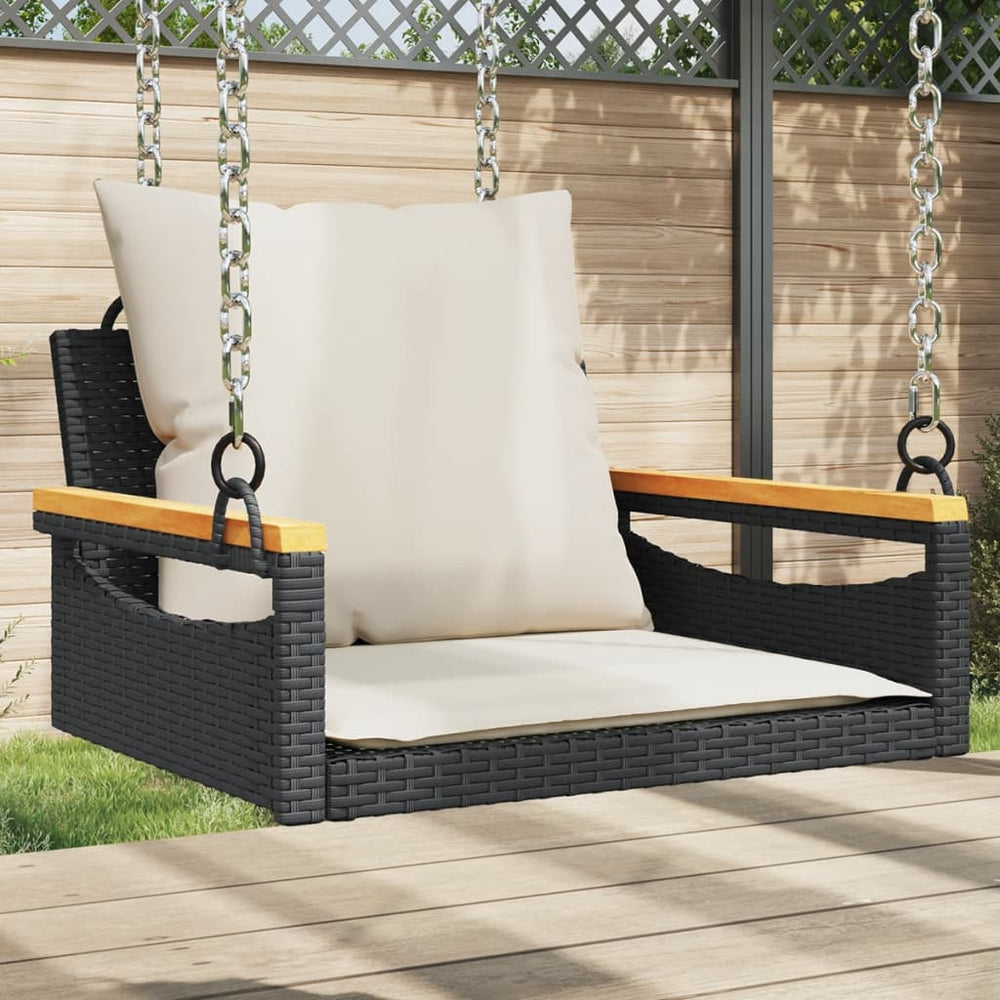Hängesessel Schwarz mit Kissen Poly Rattan