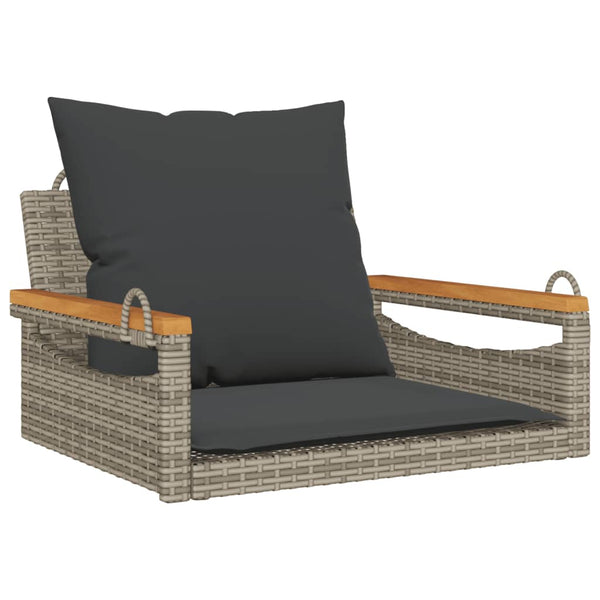 Hängesessel Grau mit Kissen Poly Rattan