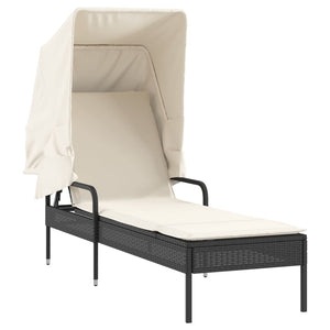 Schwarze Poly Rattan Sonnenliege mit Dach