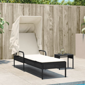 Schwarze Poly Rattan Sonnenliege mit Dach