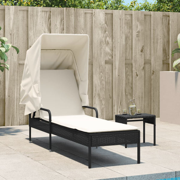 Schwarze Poly Rattan Sonnenliege mit Dach