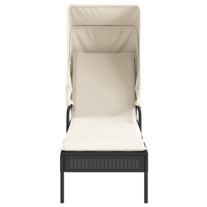 Schwarze Poly Rattan Sonnenliege mit Dach