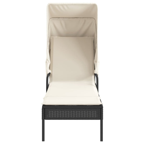 Schwarze Poly Rattan Sonnenliege mit Dach