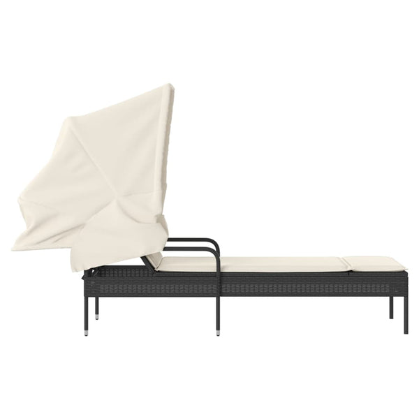 Schwarze Poly Rattan Sonnenliege mit Dach