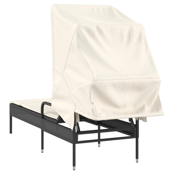 Schwarze Poly Rattan Sonnenliege mit Dach