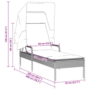 Schwarze Poly Rattan Sonnenliege mit Dach