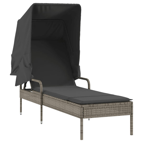Sonnenliege Grau Poly Rattan mit Dach