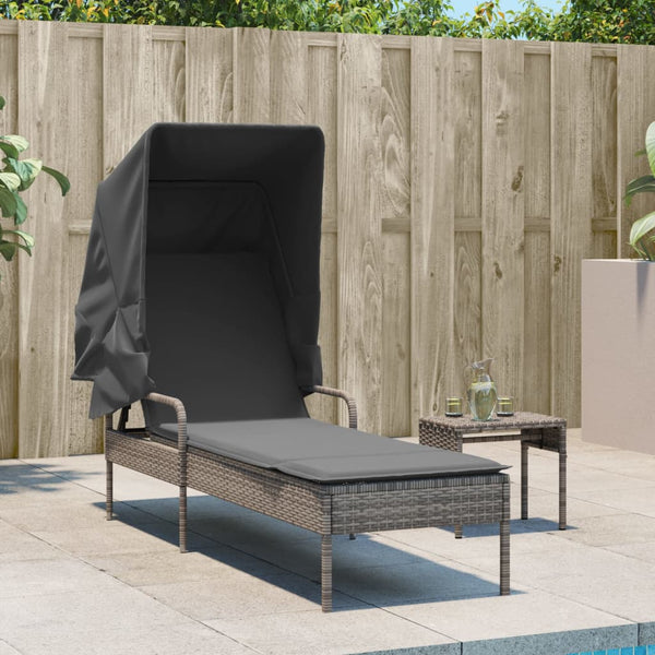 Sonnenliege Grau Poly Rattan mit Dach