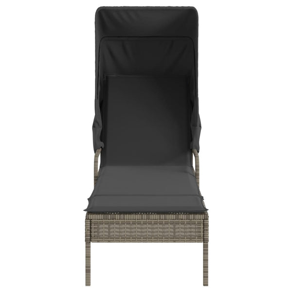 Sonnenliege Grau Poly Rattan mit Dach