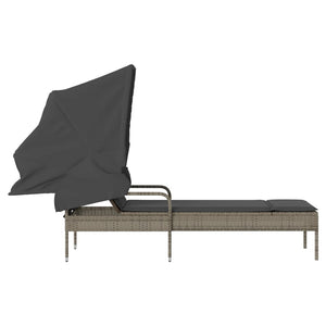 Sonnenliege Grau Poly Rattan mit Dach