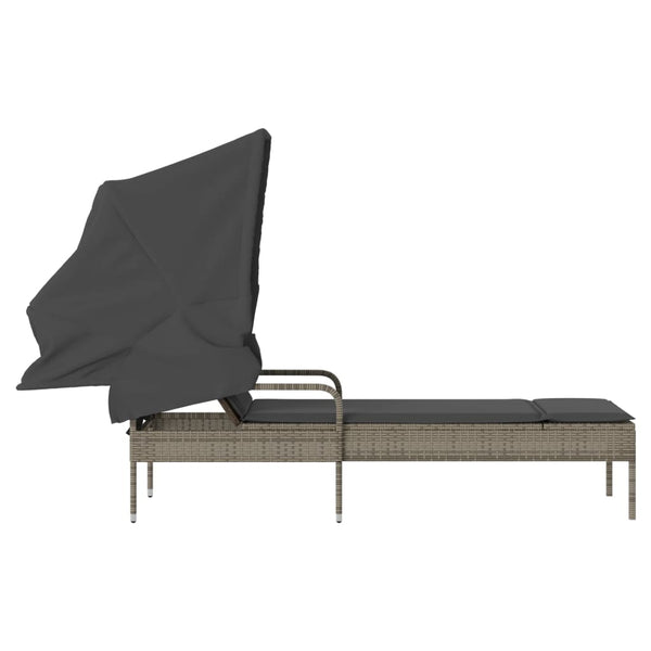 Sonnenliege Grau Poly Rattan mit Dach