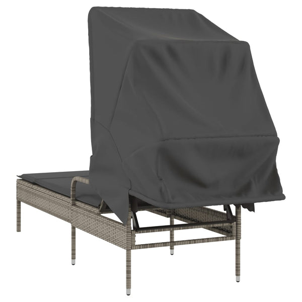 Sonnenliege Grau Poly Rattan mit Dach