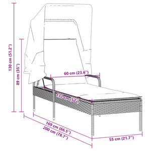 Sonnenliege Grau Poly Rattan mit Dach