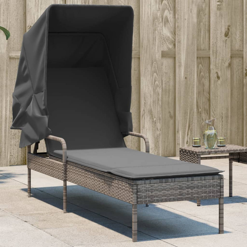 Sonnenliege Grau Poly Rattan mit Dach