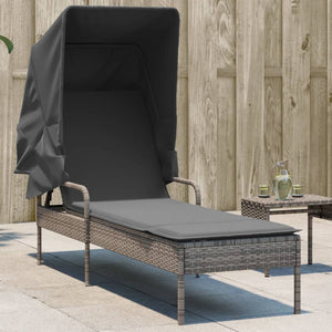 Sonnenliege Grau Poly Rattan mit Dach