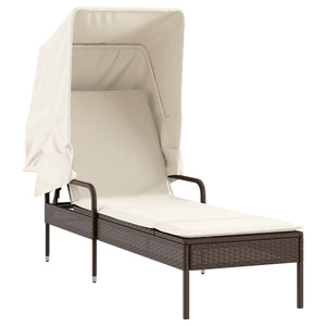 Sonnenliege mit Dach & Tisch Braun Rattan