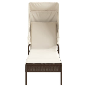 Sonnenliege mit Dach & Tisch Braun Rattan