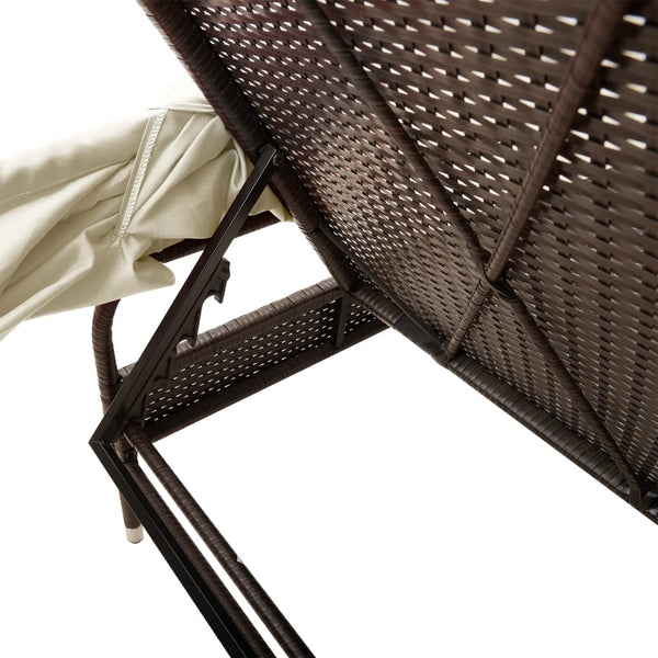 Sonnenliege mit Dach & Tisch Braun Rattan