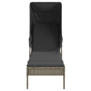 Sonnenliege Grau Poly Rattan mit Dach & Tisch