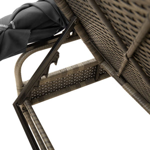 Sonnenliege Grau Poly Rattan mit Dach & Tisch