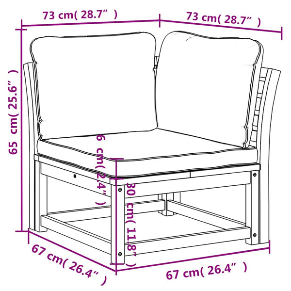 Garten Ecksofa Akazie mit Kissen 73x73 cm