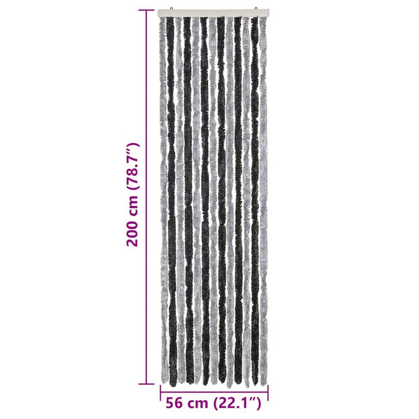 Chenille Fliegenvorhang Grau/Schwarz 56x200cm