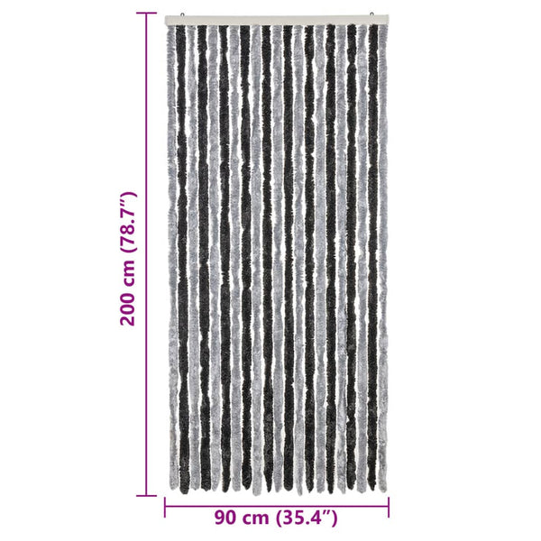 Fliegenvorhang 90x200 cm Grau/Schwarz Chenille