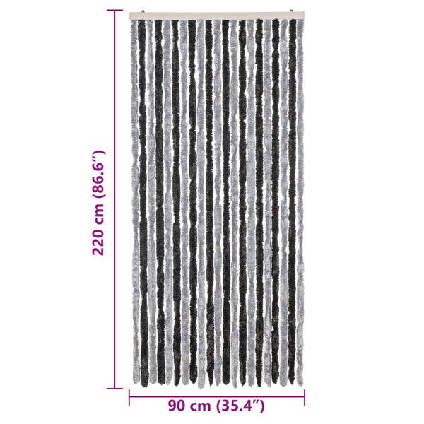 Fliegenvorhang Chenille Grau/Schwarz 90x220cm