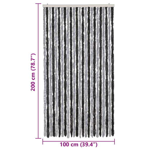 Chenille Fliegenvorhang Grau Schwarz 100x200 cm