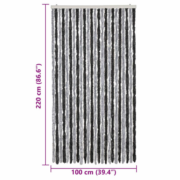 Chenille Fliegenvorhang Grau Schwarz 100x220 cm