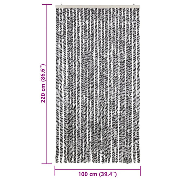 Chenille Fliegenvorhang 100x220cm Grau, Schwarz, Weiß