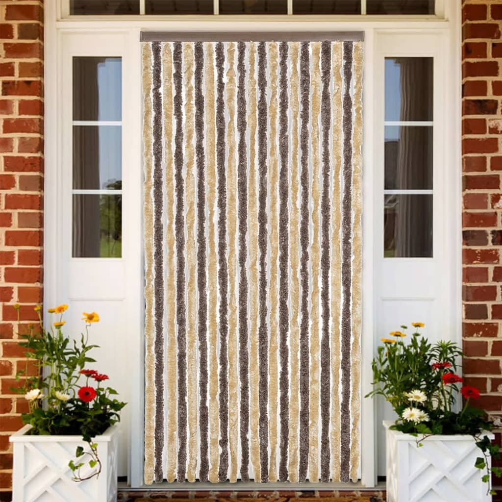 Chenille Fliegenvorhang Dunkelbraun Beige 90x220cm