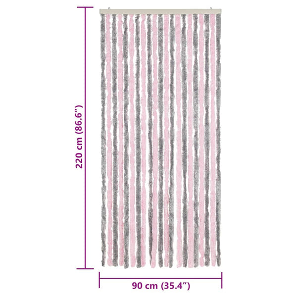 Fliegenvorhang Chenille Silbergrau Rosa 90x220cm