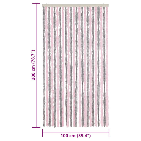 Chenille Fliegenvorhang Silbergrau Rosa 100x200 cm