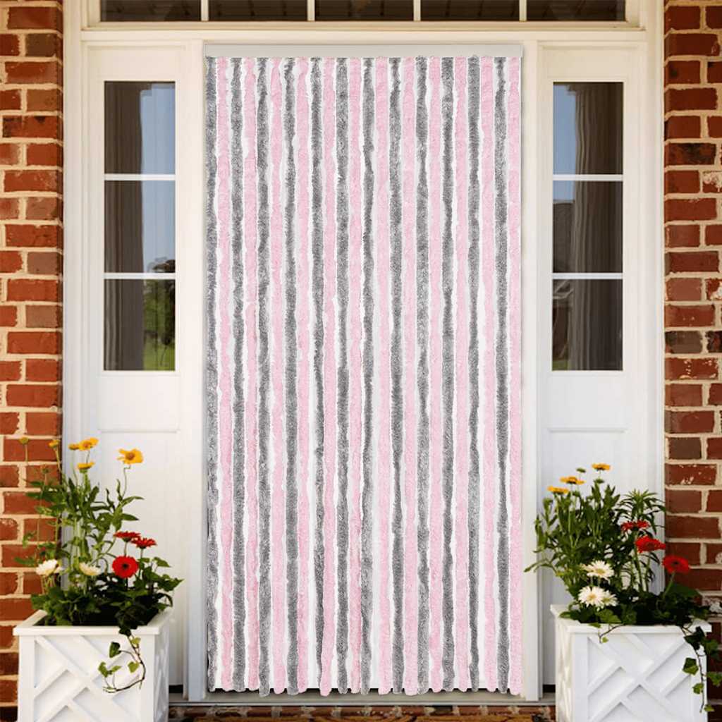 Chenille Fliegenvorhang Silbergrau Rosa 100x200 cm