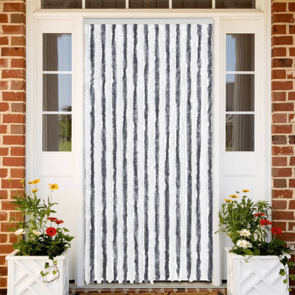 Chenille Fliegenvorhang Grau/Weiß 100x230 cm