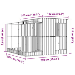 vidaXL Volière avec extension Argent 290 x 303 x 216 cm Acier