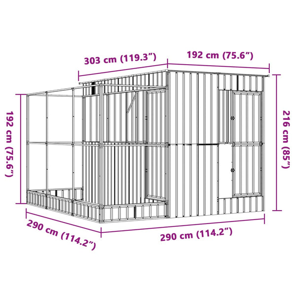 vidaXL Volière avec extension Argent 290 x 303 x 216 cm Acier