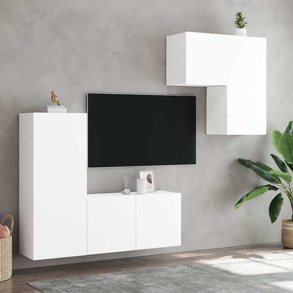 vidaXL Meuble TV mural 4 pcs Blanc Bois d'ingénierie