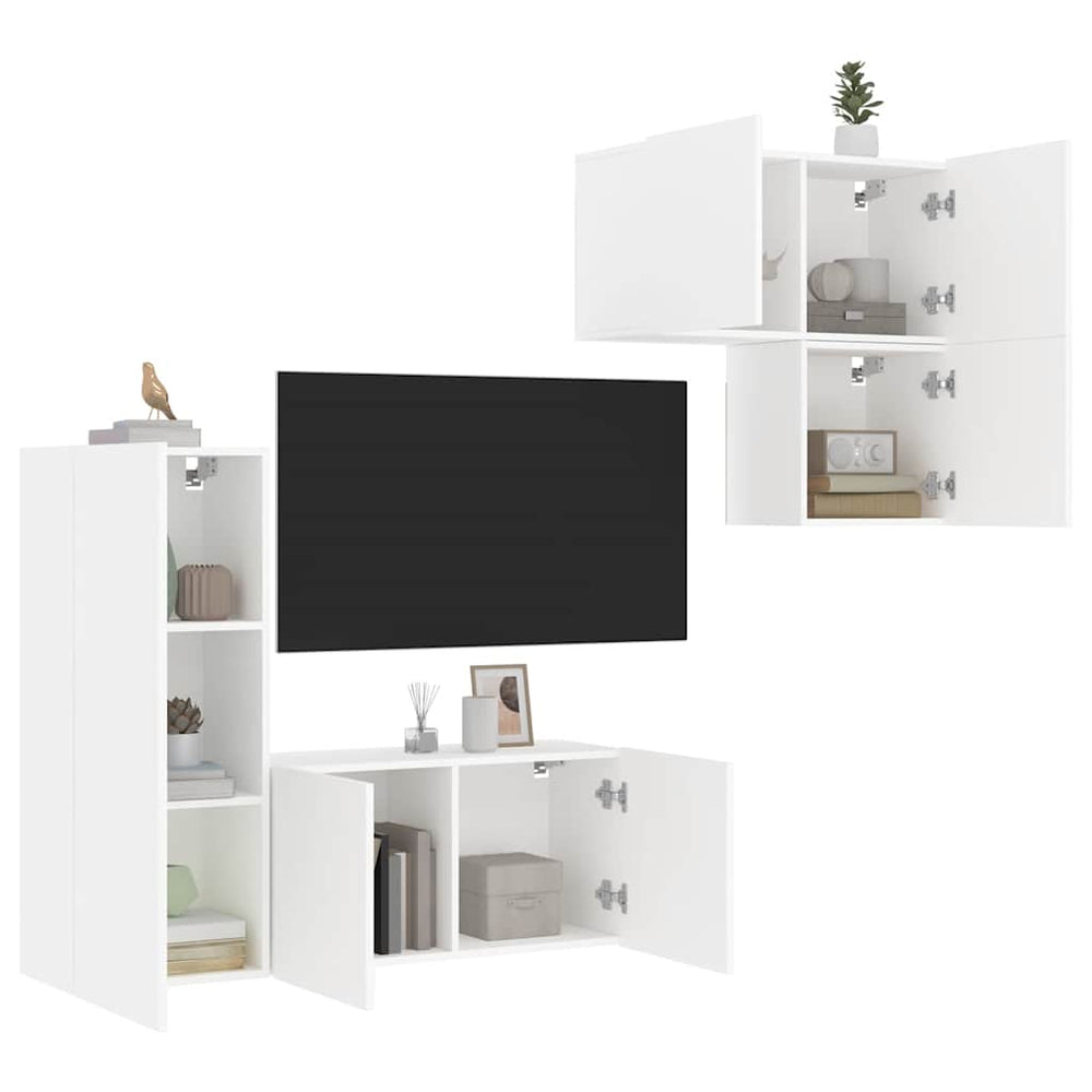 vidaXL Meuble TV mural 4 pcs Blanc Bois d'ingénierie