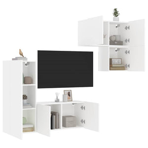 vidaXL Meuble TV mural 4 pcs Blanc Bois d'ingénierie