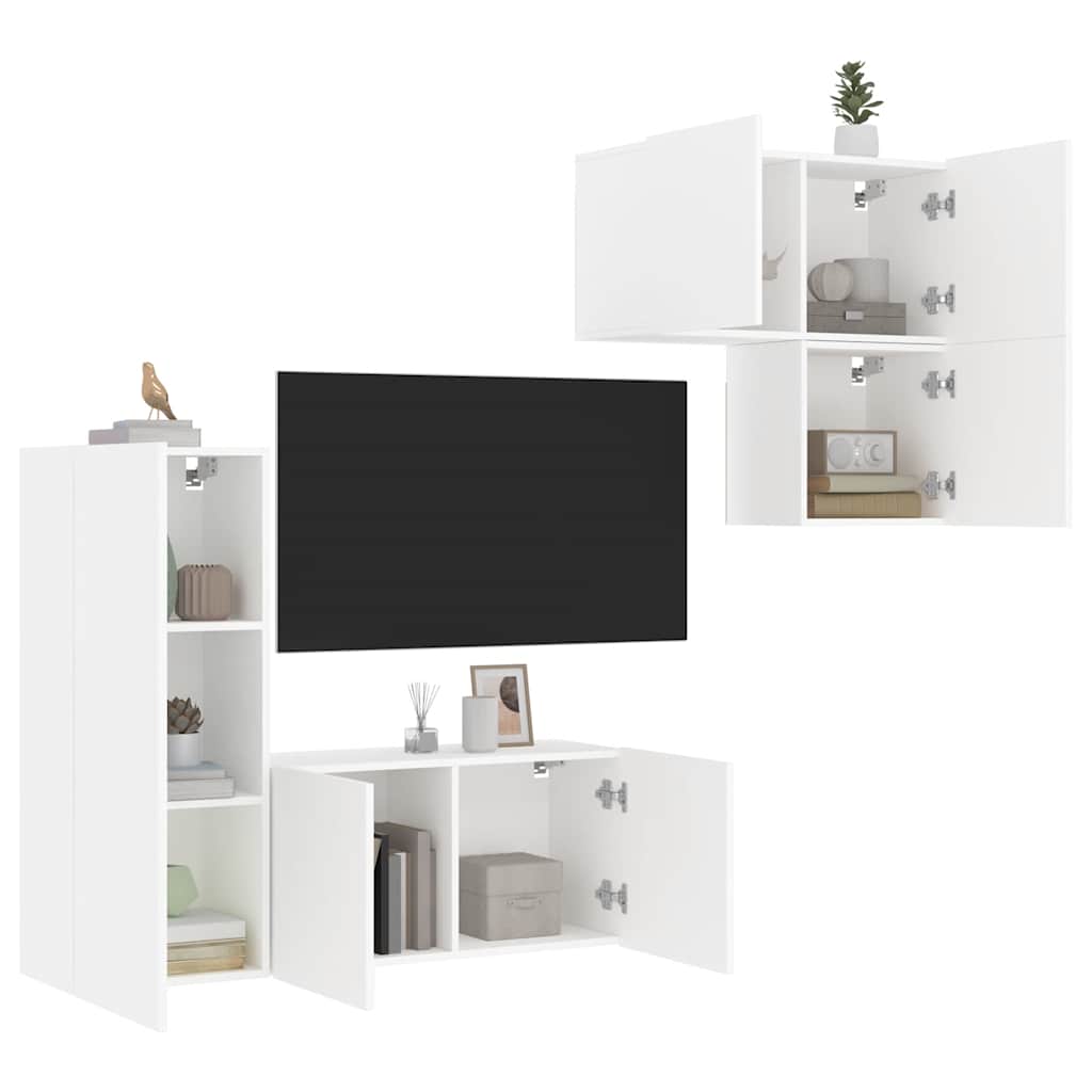 vidaXL Meuble TV mural 4 pcs Blanc Bois d'ingénierie