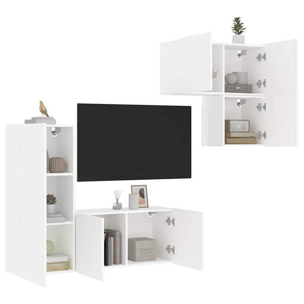 vidaXL Meuble TV mural 4 pcs Blanc Bois d'ingénierie