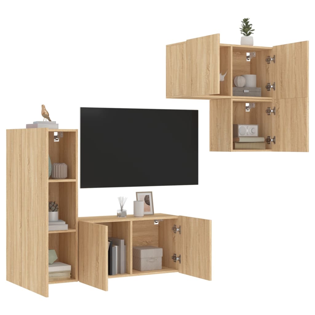vidaXL Meuble TV, 4 pcs, chêne Sonoma, aggloméré